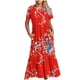 thumbnail image 1 of Puntoco Vestido De Mujer Con Cuello Redondo Y Manga Corta A Media Pantorrilla Con Bolsillos Dobles Y Estampado Floral Vestido De Manga Corta Con Cuello Redondo Rojo S,Regalos Para Mujer Joven, 1 of 4