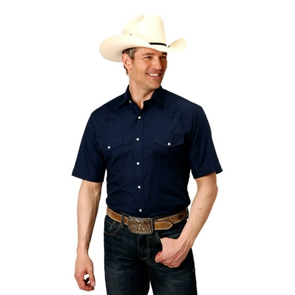 Roper Western Shirt Mens S/S Snap Solid 3XL Navy 01-002-0025-0357 BU