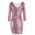 thumbnail image 2 of Women's 3/4 Sleeve V Neck Sequin Sparkle Glitzy Glam Wedding Party Dress Flapper Evening Club Cocktail Bodycon Clubwear L Pink, 2 of 7