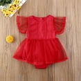 thumbnail image 1 of Baby Girls Red Tulle Romper, Fly Sleeve Solid Color O-Round Neck One Piece, Ruffle Lace Princess Bodysuit Dress Clothes, 1 of 5