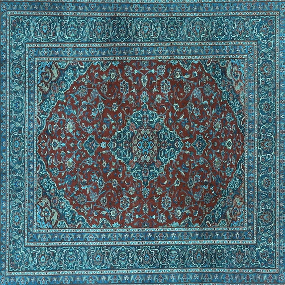 Ahgly Company Indoor Square Medallion Light Blue Traditional Area Rugs, 6' Square
