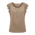 thumbnail image 6 of Womens T Shirts Lace Sleeve Hollow Short Sleeve Round Neck Loose T Shirt Womens Summer Tops Khaki XL, 6 of 7