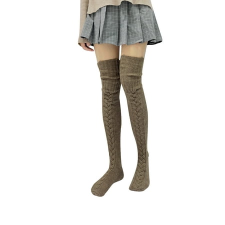 

GuliriFei Women s Knitted Crochet Stretch Over Knee Thigh High Stockings Solid Color Long Boot Hosiery Leg Warm for Autumn Winter
