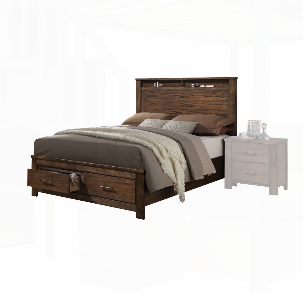 Queen Size Oak Storage Bed with 13 Slats & 2 Drawers, No Box Spring Needed, Brown for Bedroom