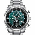 thumbnail image 2 of Citizen BY1010-81X Men's Eco-Drive Radio-Controlled Moon Phase Watch - 43mm Green Dial, Super Titanium Bracelet, 2 of 5