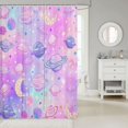 thumbnail image 2 of Manfei Kawaii Ringed Planets Shower Curtain 72Wx78L,Cartoon Stars Bath Curtain,Pink Purple Blue, 2 of 5