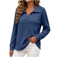 thumbnail image 3 of Fall Tops for Women Nelozsy Women V Neck Plus Size Ribbed Long Sleeve Top Pullover Navy XXXL, 3 of 6