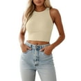 thumbnail image 2 of Lixiuxyad Women T-Shirt Women Sleeveless Crewneck Cropped Tank Top Summer Casual Basic Girls Going Out Crop Top,Yellow, 2 of 5