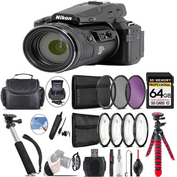 Nikon COOLPIX P950 Digital Camera   Spider Tripod   Case - 64GB Bundle (International Version)