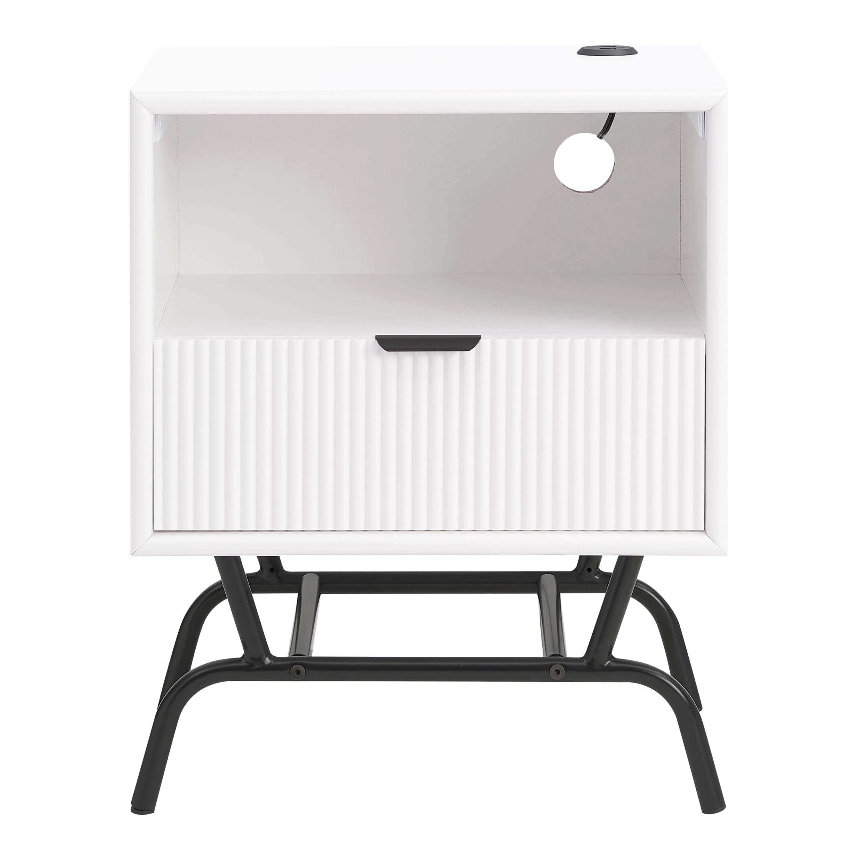 Furniture of America Estee 1-Drawer Wood Indoor End Table with USB Port, White Pure