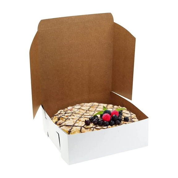 MT Products White Cake Boxes - 8" x 8" x 3 Bakery Boxes - Pack of 15