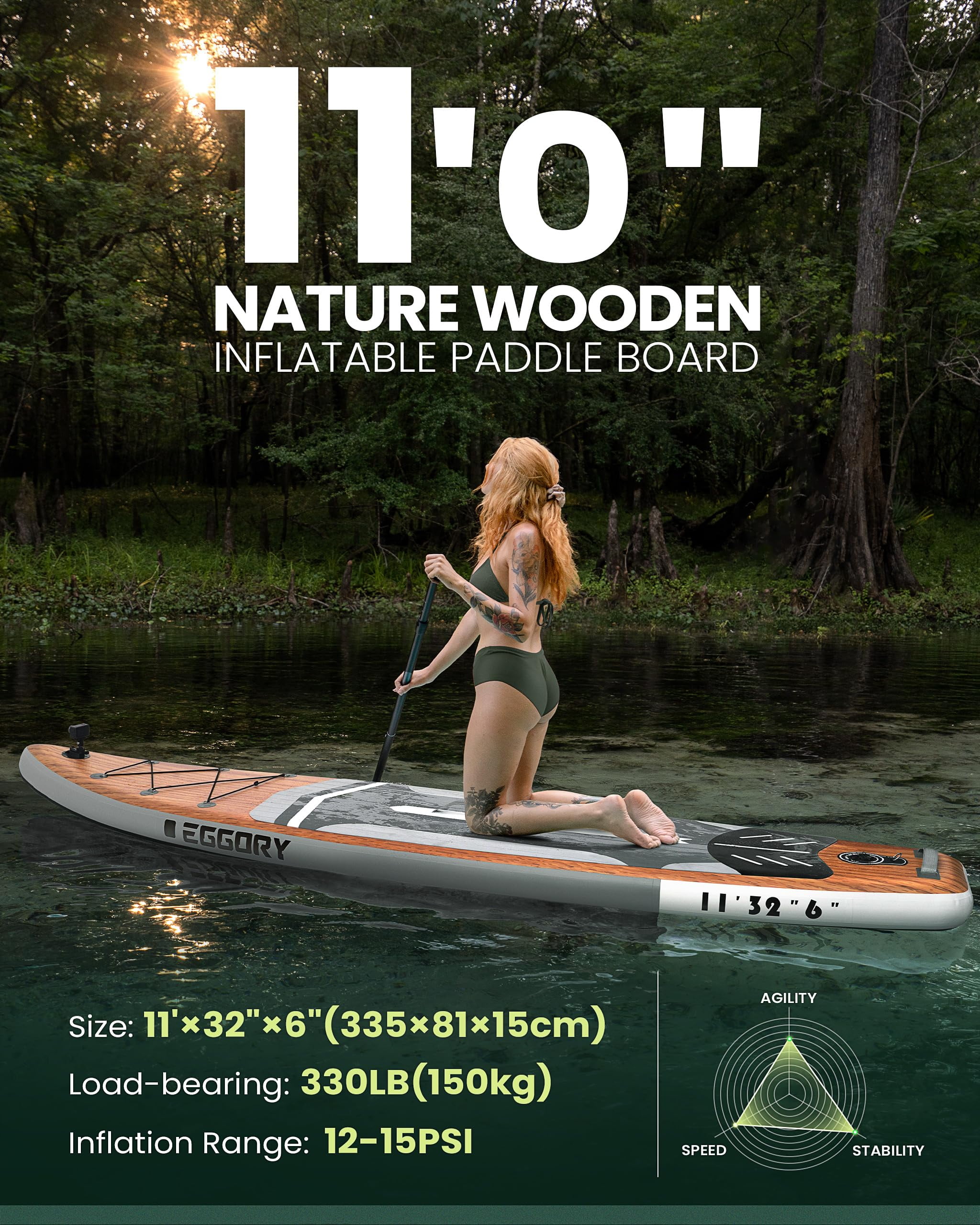 EGGORY Inflatable Stand Up Paddle Boards 11'x32"x6"with Premium SUP Paddle Board Accessories, Wide Stable Design, Anti-Slip Comfort Deck for Water sports for Youth & Adults