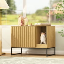 VEANERWOOD Cat Litter Box Enclosure Furniture, Wood Hidden Litter Box with Cat Scratch Pad, Beige
