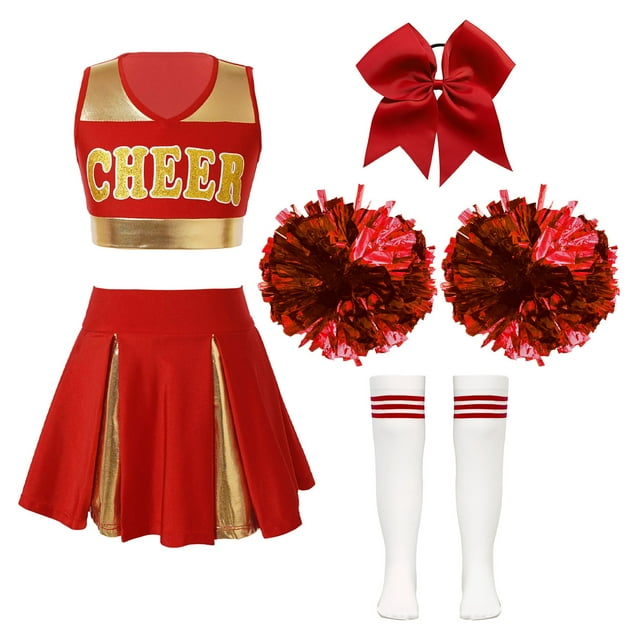 MSemis Costume de Cheerleader Cosplay pour Filles, Ensemble de Vêtements de Danse Cheerleading Rouge 14