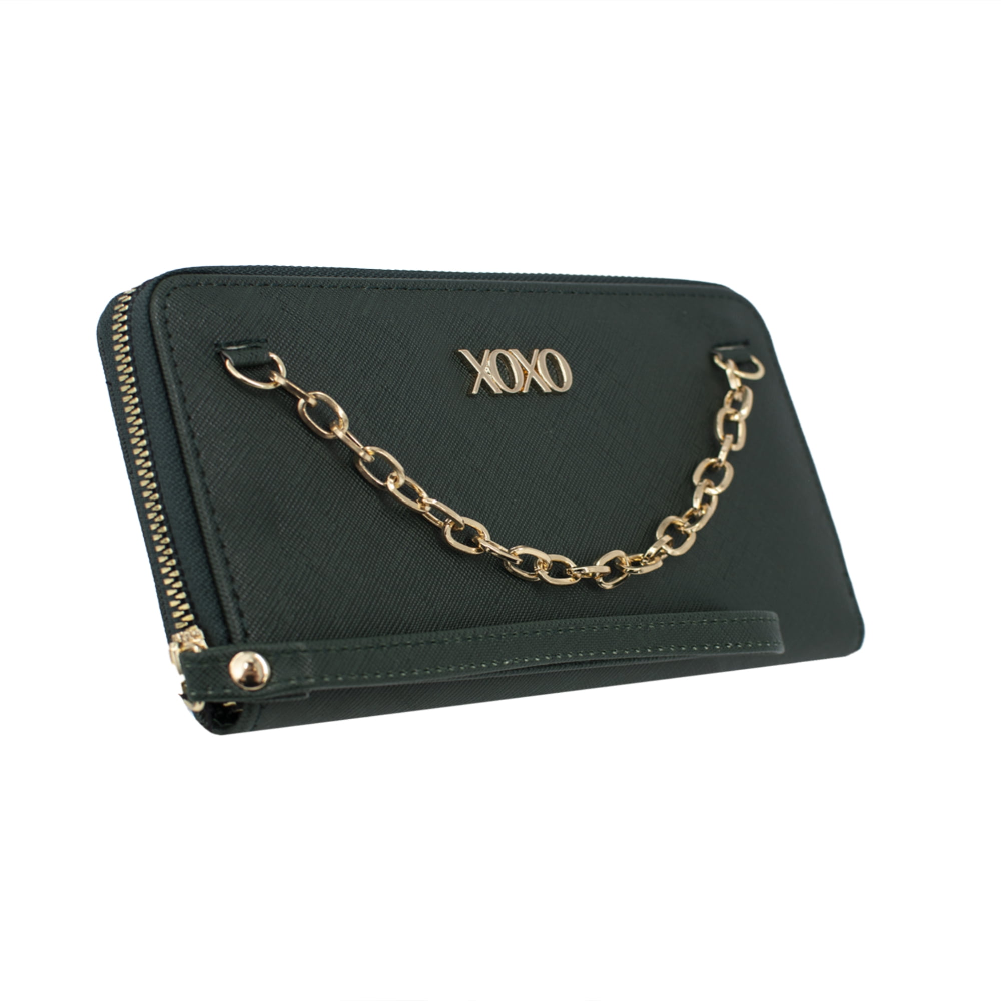 XOXO Women’s Small Magenta Saffiano Leather Sleek Zip Wallet withChain & Wristlet
