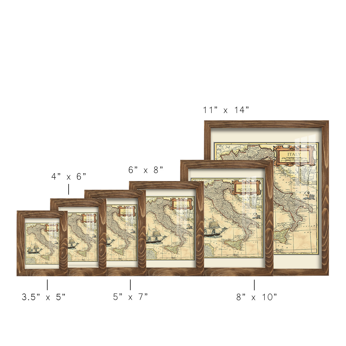 Italy Map -Framed Print w/glass-Walnut