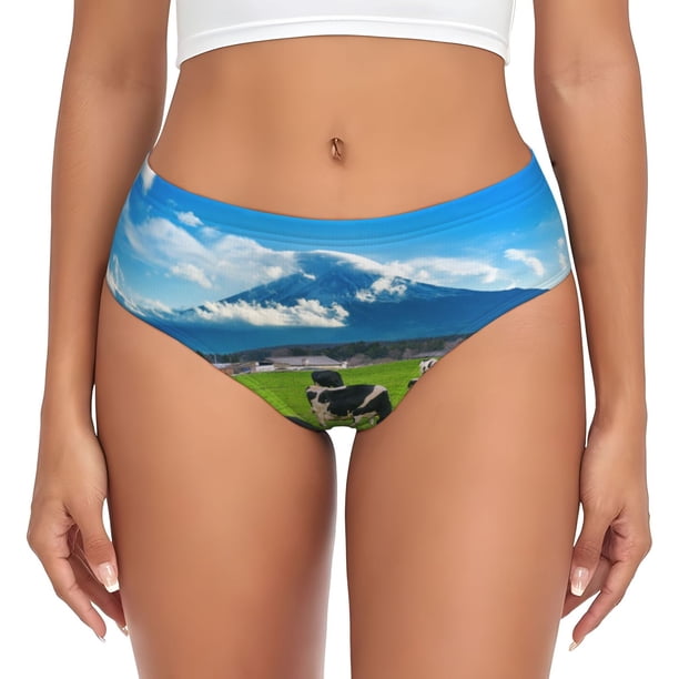 Fotbe Grazing Cows Mountain View Calzones Estampados para Mujer – Ropa Interior de Algodón, Cómoda, Suave y Elástica-X-Large