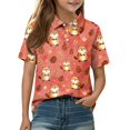 thumbnail image 3 of Grblisyd Girls Shirts Cute Animal Print School Uniform Short Sleeve Button Closure Polo Shirt, 3 of 6