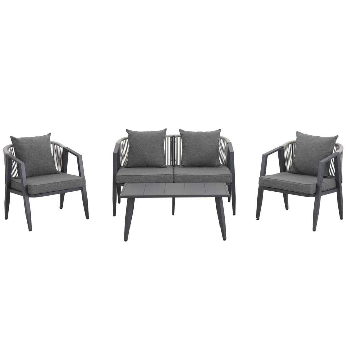 YIORTWO 4-Piece Outdoor Patio Furniture Set, Iron Frame Bistro Set with Cushioned Seating, Includes Table & Bench, for Garden, Poolside, Balcony - Gray
