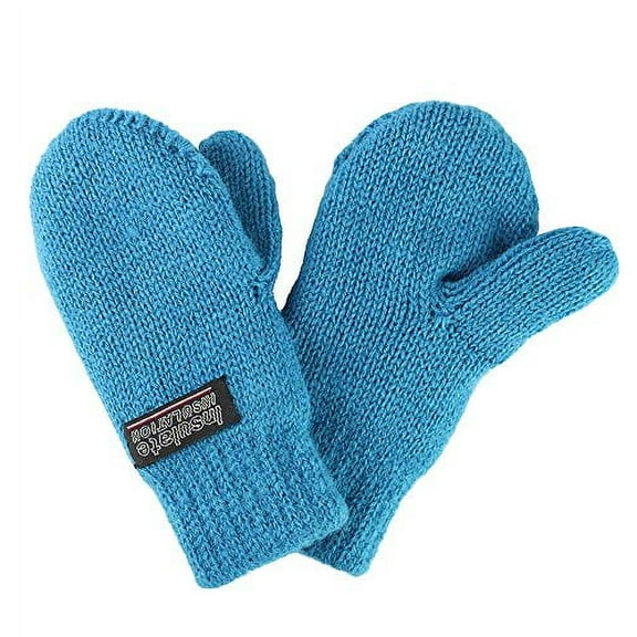 Infant baby Toddler Knitted Fleece Lined Mittens (Small (4-12 Months), Teal Blue)