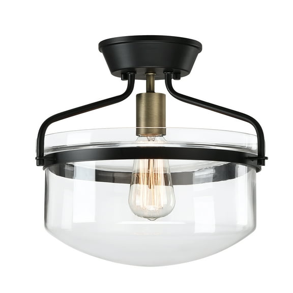 13.38" Glass Semi Flush Mount Ceiling Light Fixture with Matte Black Finished for Kitchen, Hallway, Entryway, Bedroom