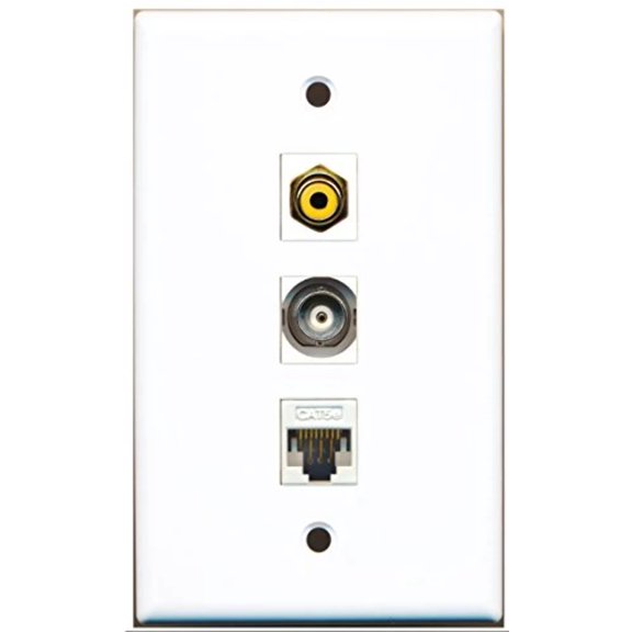 RiteAV - 1 Port RCA Yellow and 1 Port BNC and 1 Port Cat5e Ethernet White Wall Plate