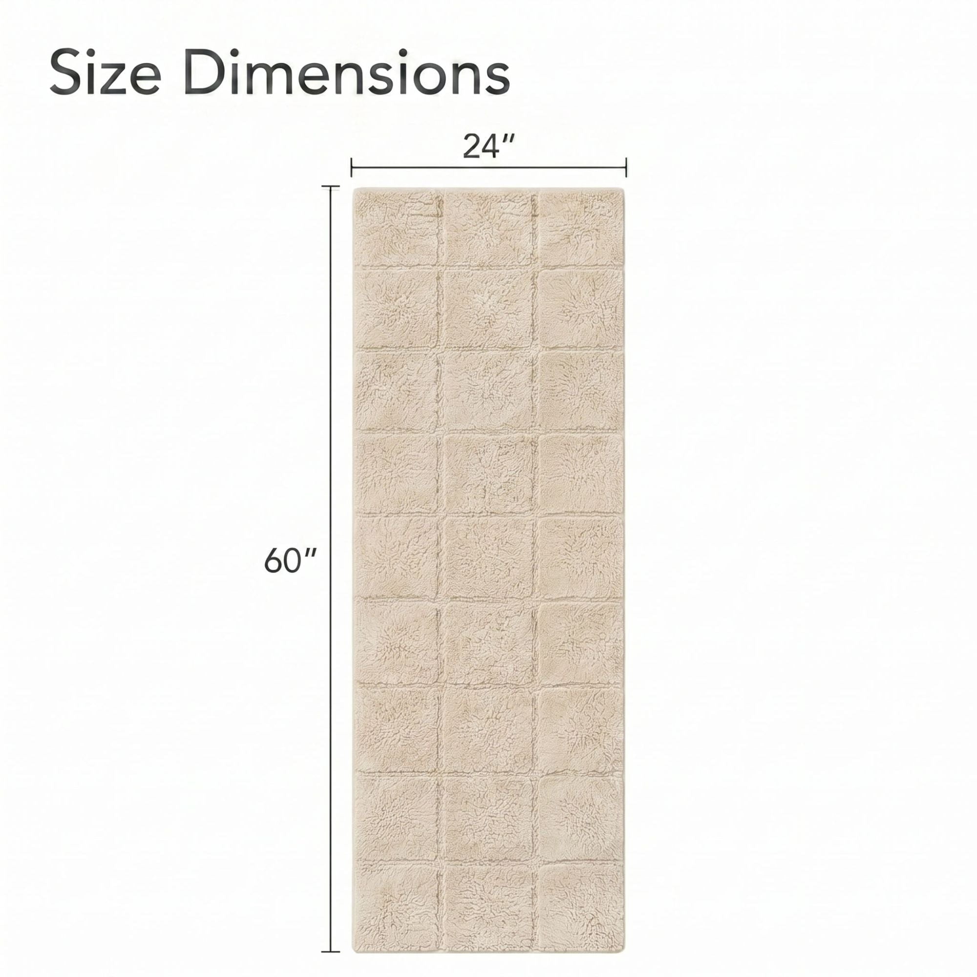 Superior Checkered Cotton Washable Non-Slip Bath Rug, Runner Size, Ivory