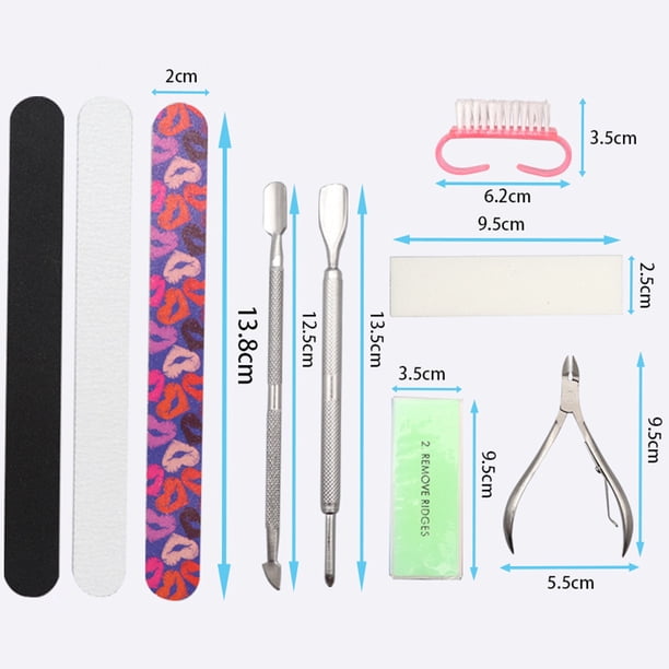 Kit de lima de uñas y decoración de uñas FloreceBien: lima de uñas de doble cara, tijeras y empujador de cutículas y cepillo de uñas, kit de uñas para manicuras de salón
