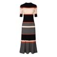 thumbnail image 1 of Vestido midi a rayas para mujer Vestido básico de punto de manga corta con corte en A naranja L, 1 of 5