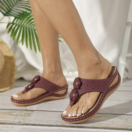 

Tdoqot Wedge Sandals for Women- Casual Summer Comfy Womens Sandals Wine Size 8.5