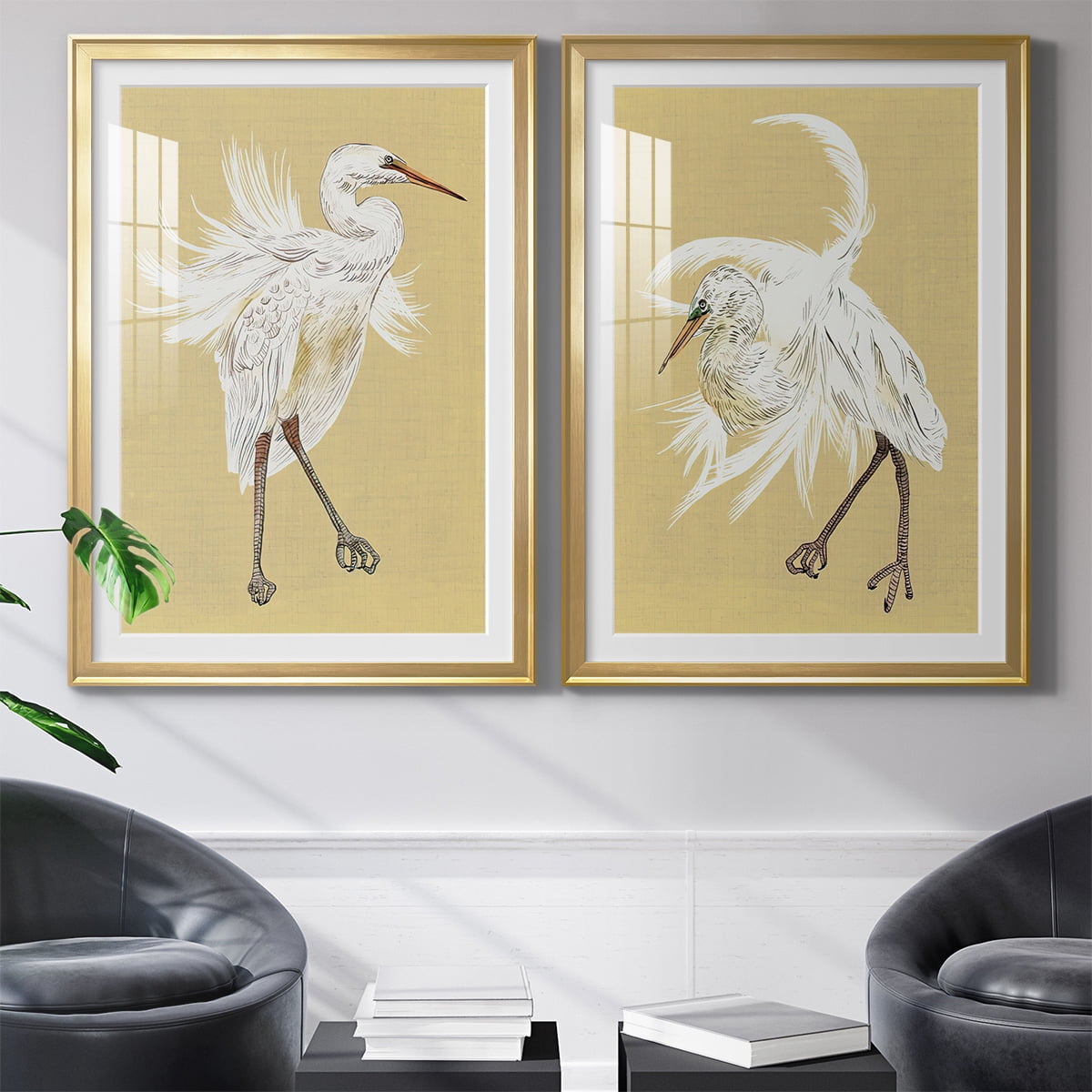 Wexford Home Heron Plumage V Premium Framed Print, 30.5" x 42.5" - Ready to Hang, Gold (Set of 2)