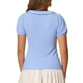 thumbnail image 3 of INSPIRE CHIC Womens Bow Neck Solid Short Sleeve Peter Pan Collar Blouse Casual Summer Top S Light Blue, 3 of 5