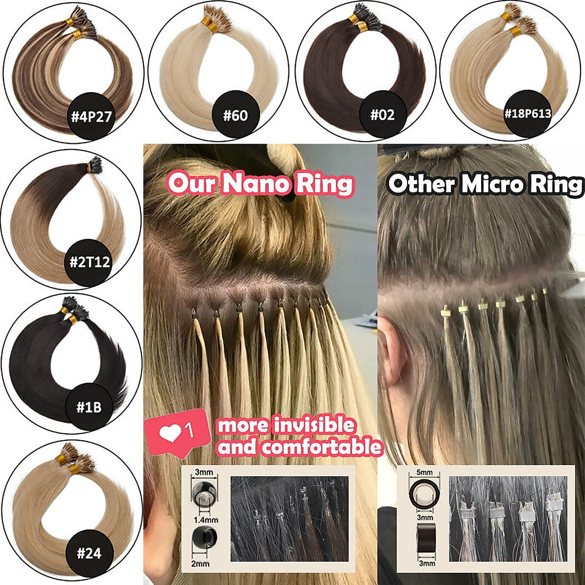 MY-LADY Nano Ring Beads Human Hair Extensions Micro Loop tip Russian Hair Highlight Hairpiece 16"-24"
