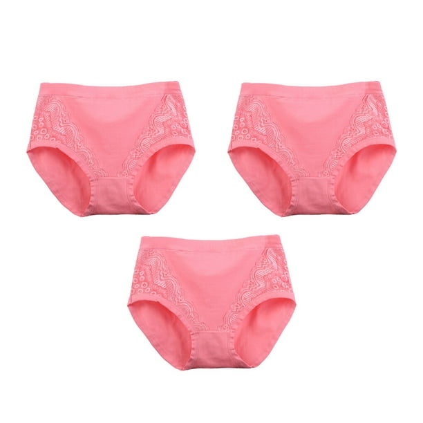 enqiretly 3 Pieces Women Briefs Solid Color Washable Portable Reusable  Knitted Breathable Girls Lingerie Panties Underwear Pink 2XL 