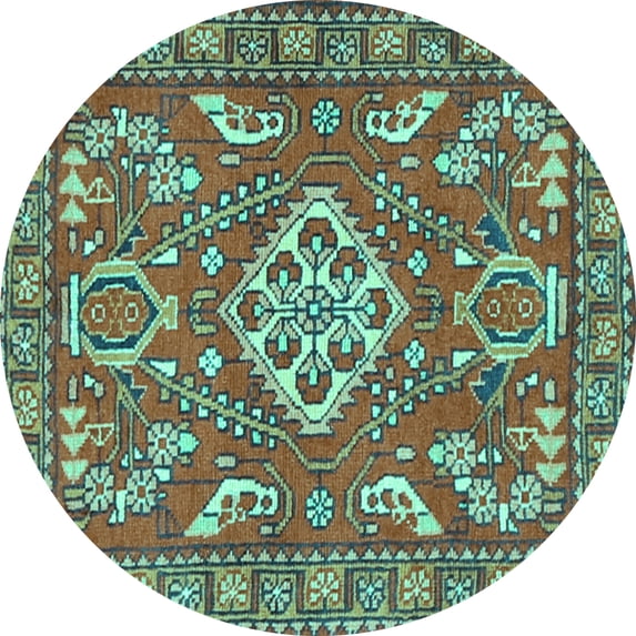 Ahgly Company Indoor Round Persian Turquoise Blue Traditional Area Rugs, 6' Round
