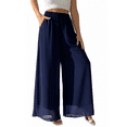 thumbnail image 3 of MLDRA Womens Dress Pants Palazzo Wide Leg Beach Trouser Chiffon Elastic Waist Culottes with Pockets Blue Size L, 3 of 6