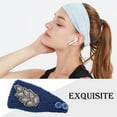 thumbnail image 3 of Crochet Headbands Winter Leaves Pattern with Rhinestones Elastic Head Rhinestones Protector Wide Warm Chunky Hair Accessories for Girls Navy, 3 of 7