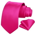 thumbnail image 4 of HISDERN Mens Solid Color Ties Formal Satin Necktie and Pocket Square Set Classic Tie Pink, 4 of 8