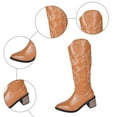 thumbnail image 5 of Wide Calf Knee High Cowboy Cowgirl Boots for Women Roman Casual Leather Pointed Stacked Mid Heel Western Riding Tall Boots Brown Size 7.5, 5 of 8
