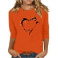 thumbnail image 2 of EchfiProm T-Shirts for Women 3/4 Sleeve Orange Pullover Relaxed Fit Crew Neck Graphic Dressy Blouse, 2 of 4