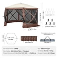 thumbnail image 5 of Pop Up Gazebo Tent, Pop-Up Screen Tent 6 Sided Canopy Sun Shelter with 6 Removable Privacy Wind Cloths & Mesh Windows, 11.5x11.5FT Quick Set Screen Tent with Mosquito Netting, Brown, 5 of 6