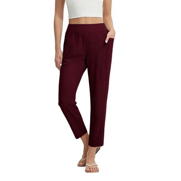 ClodeEU Women's Stretch 7/8 Yoga Pants ,Comfortable Athletic Ankle Length Pants for Work Wine,Womens Plus S
