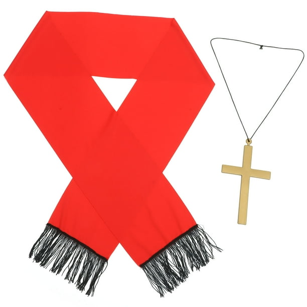 1 juego de cosplay para fiesta de Halloween, estola de sacerdote y colgante de cruz, accesorio de rol de monja.