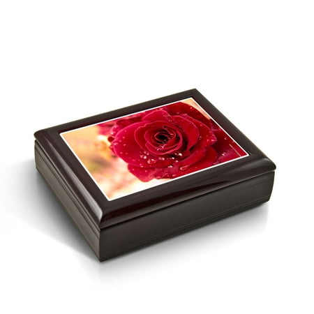 Romantic Red Rose With Water Beads Tile Musical Jewelry Box - Too Much In Love To Care - SWISS