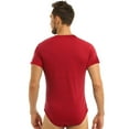 thumbnail image 2 of Yeahdor Mens One Piece Short Sleeve Bodysuit Pajamas Press Button Crotch Romper T-Shirt Nightwear Red-A XL, 2 of 7