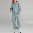 thumbnail image 5 of 2 Pcs/Set Women Sport Top Pants Set Hooded Long Sleeve Pure Color Hoodie Stretchy Waist Loose Ankle-banded Trousers Casual Fitness Tracksuit Daily Outfit, 5 of 8