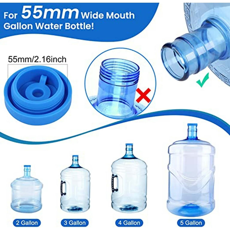 3 & 5 Gallon Water Jug Cap, [4 PCS] Reusable 5 Gallon Water Bottle Caps,  Silicone Non Spill Replacement Caps, 5 Gal Water Jug Lid, Fit 55mm Water