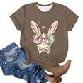 thumbnail image 4 of VBTAPA Happy Easter Shirts for Women Cute Bunny Eggs Graphic Tees Summer Casual Holiday Short Sleeve Crewneck Tee Tops on Sale Brown L, 4 of 5