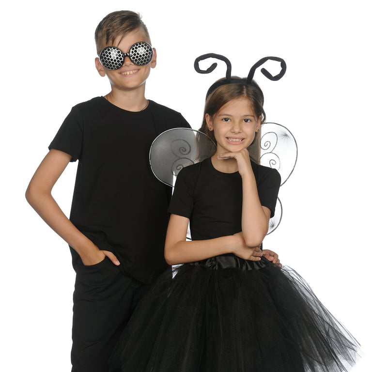 Funcredible Fly Costume Accessories | Fly Wings, Fly Antenna Headband with  Fly Sun Glasses | Black Bug Butterfly Firefly Dragonfly Costume Set 