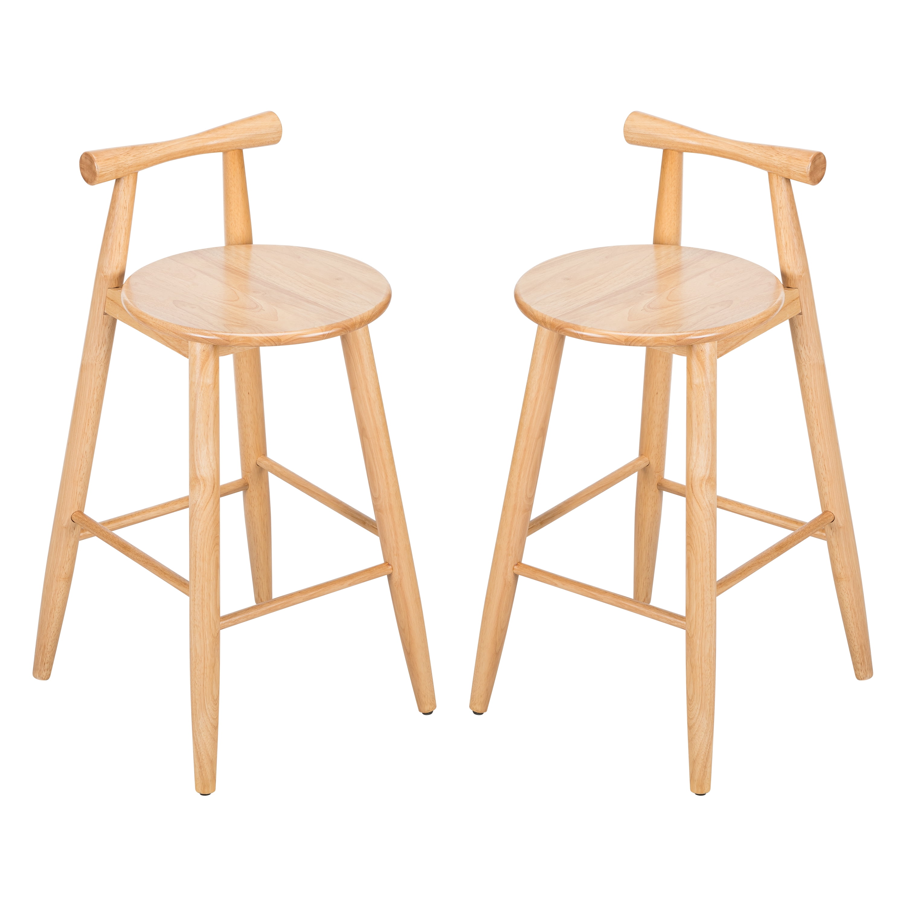 29" Wood Bar Stools Set of 2 with Solid Back,Mid Century Counter Bar Stools for Kitchen,Natural